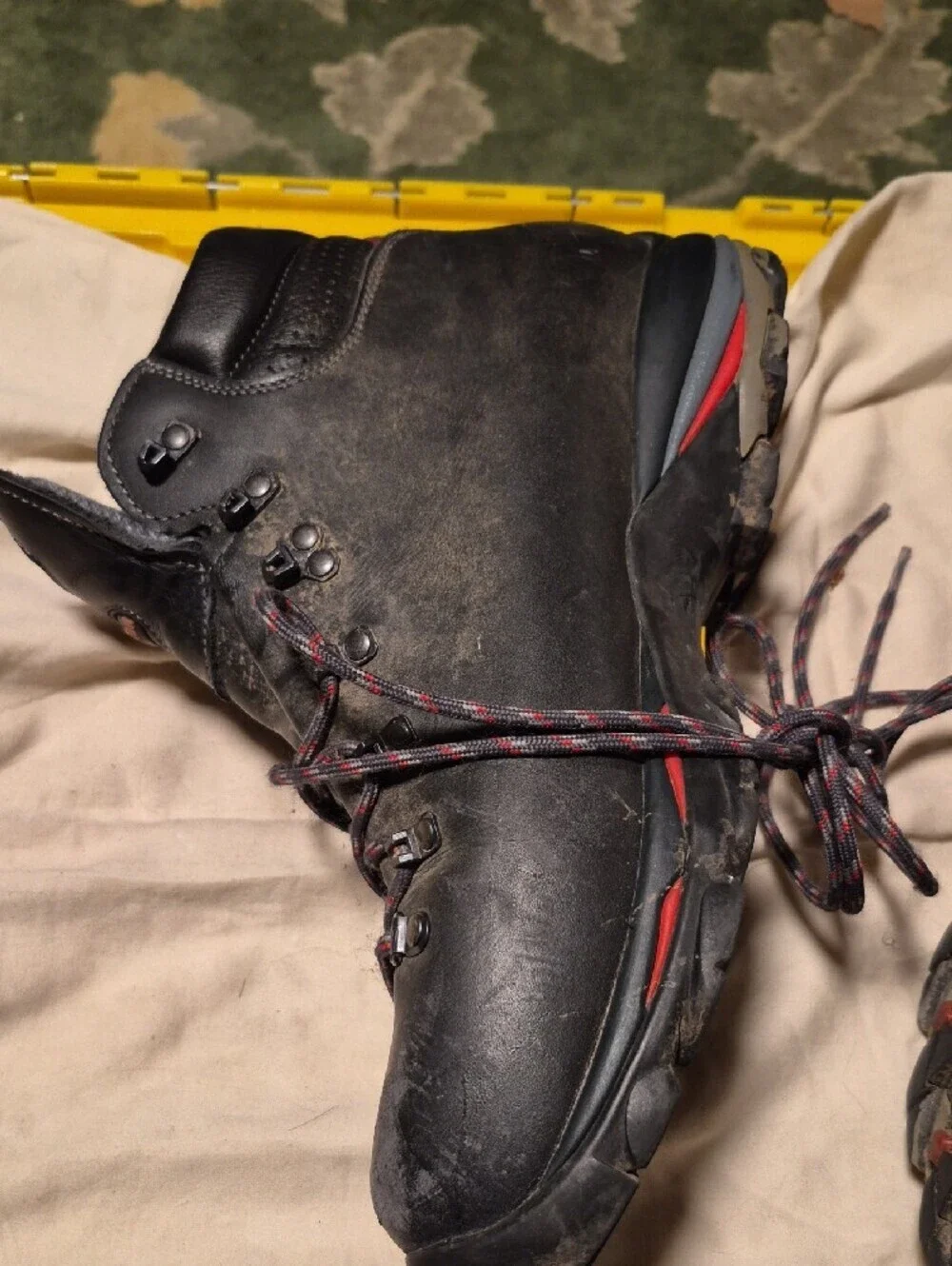 Zamberlan Men's Black Leather Hiking Boots with Red Accents
